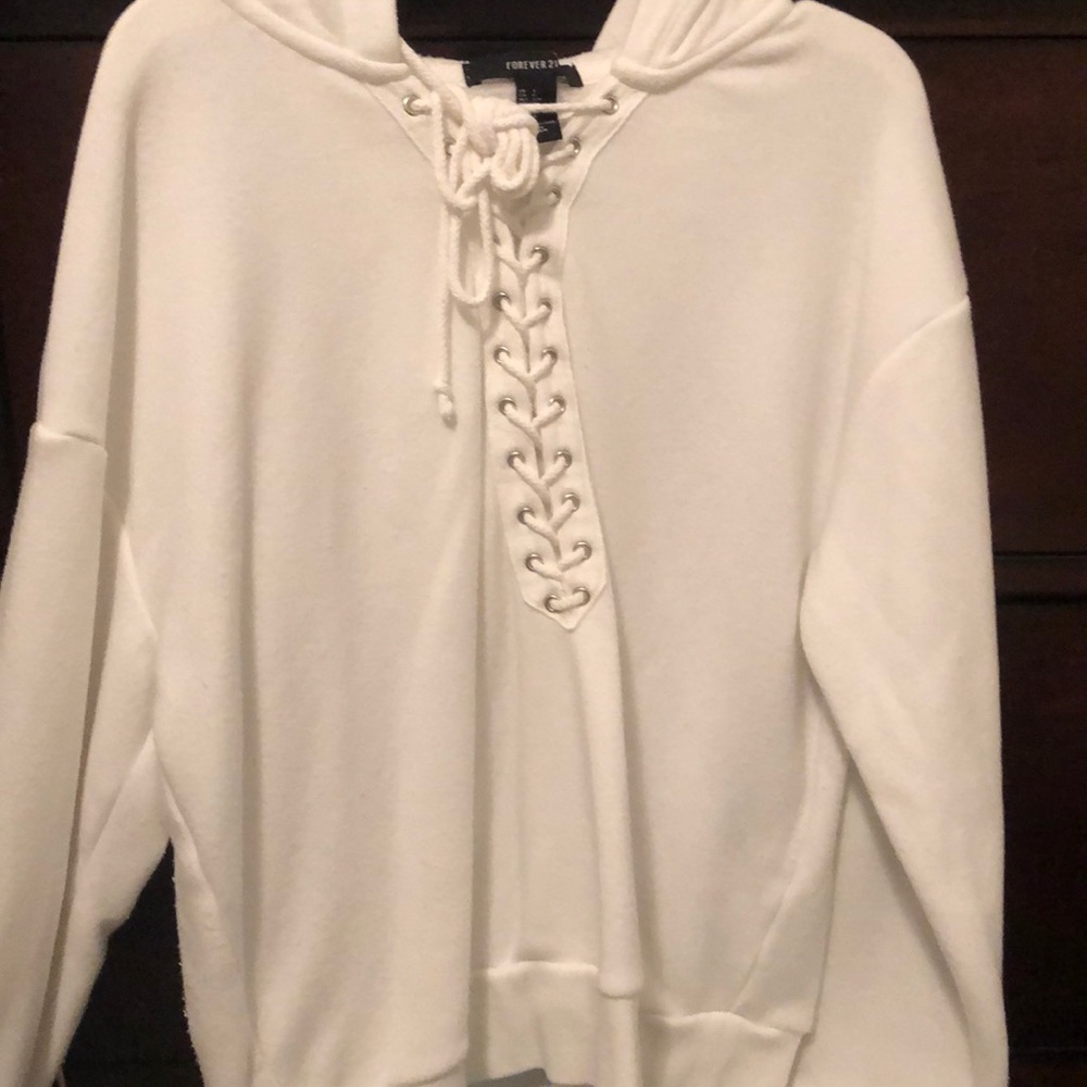 White lace up hoodie